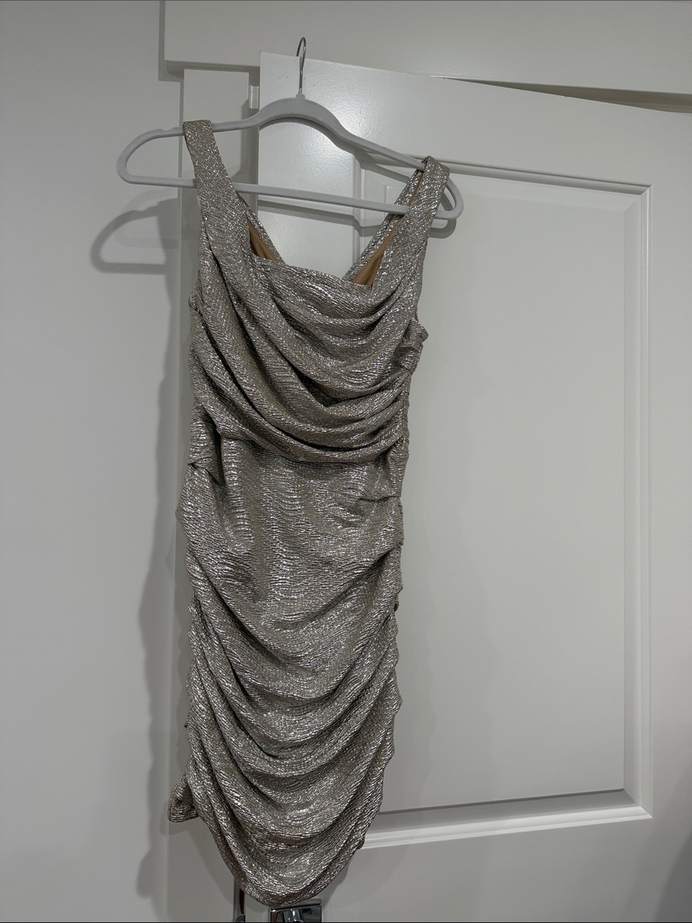 Express Silver Metallic Draped Mini Dress